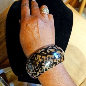 Vintage Coated Wood Leopard Print Bracelet